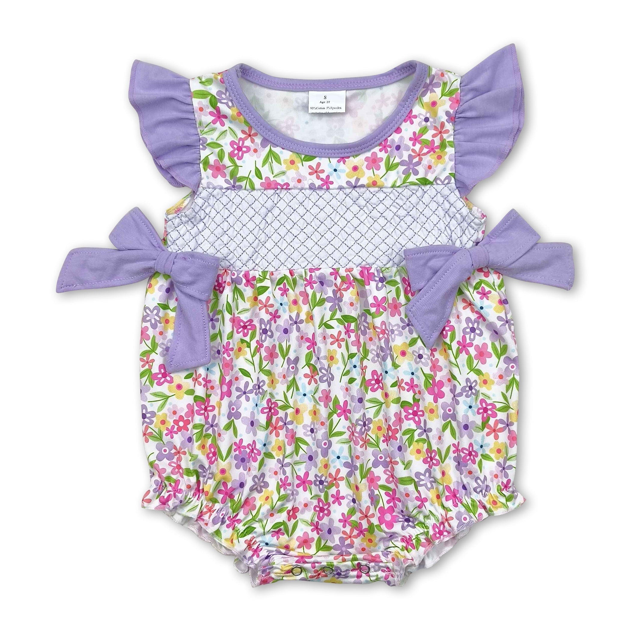 Flutter Sleeves Lavender Floral Baby Girls Summer Romper