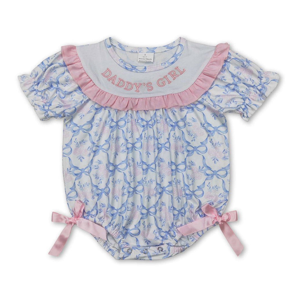 Short Sleeves Daddy's Girl Floral Bow Baby Girls Romper