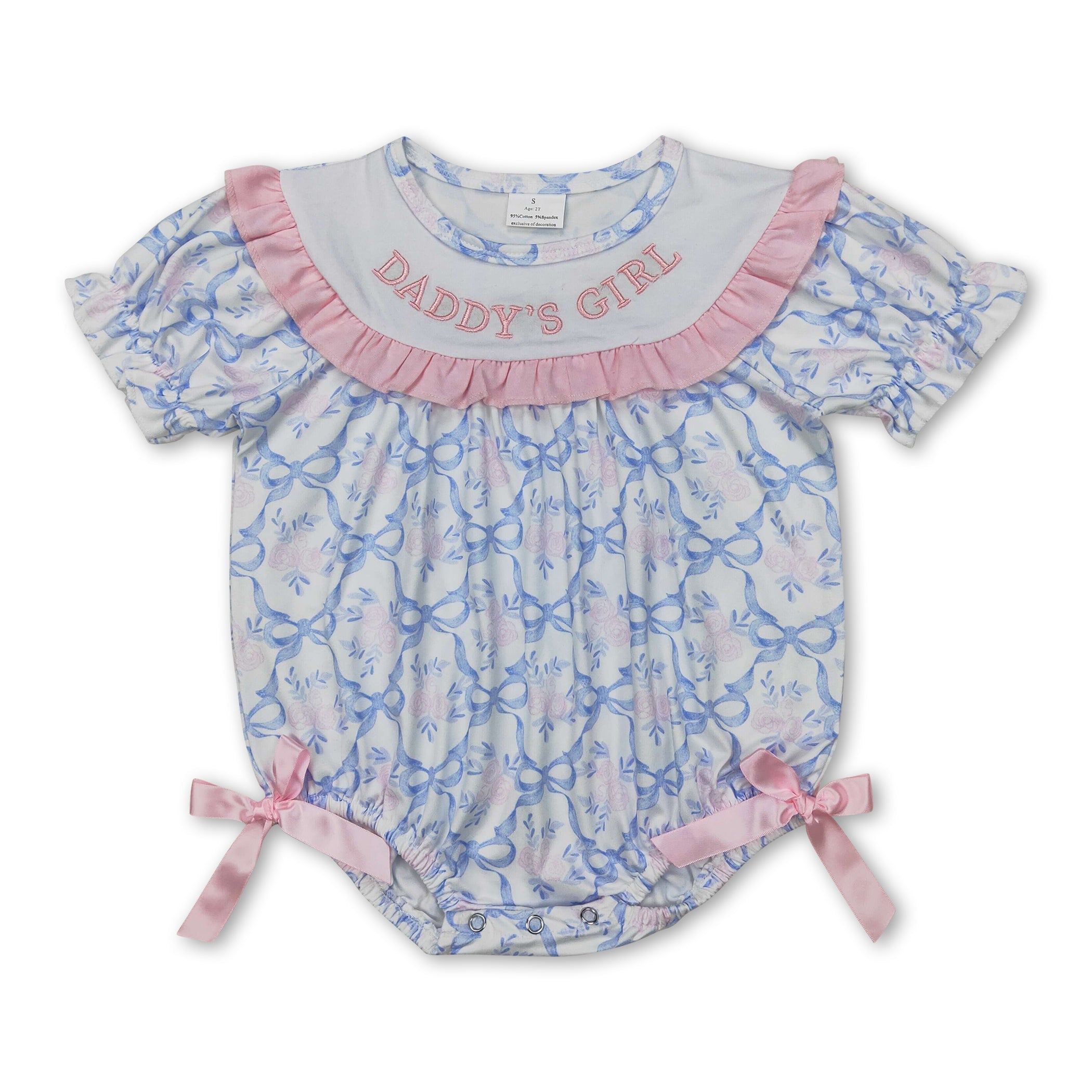 Short Sleeves Daddy's Girl Floral Bow Baby Girls Romper