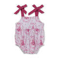 Pink Straps Castle Floral Bow Romper