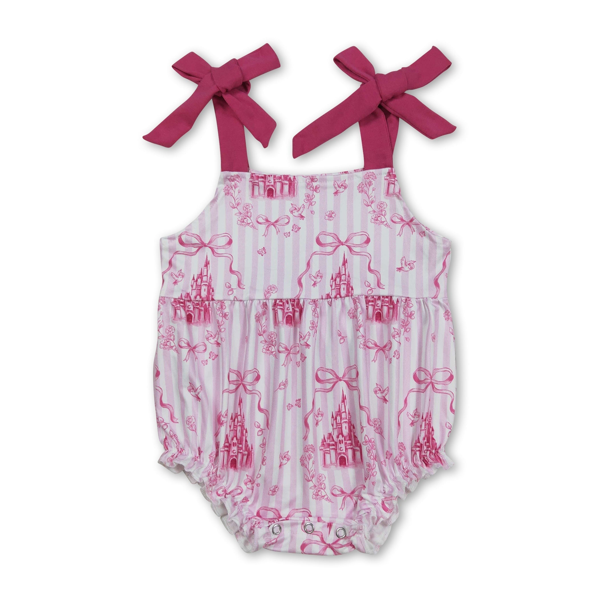 Pink Straps Castle Floral Bow Romper