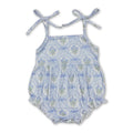 Straps Blue Bow Floral Baby Girls Summer Romper