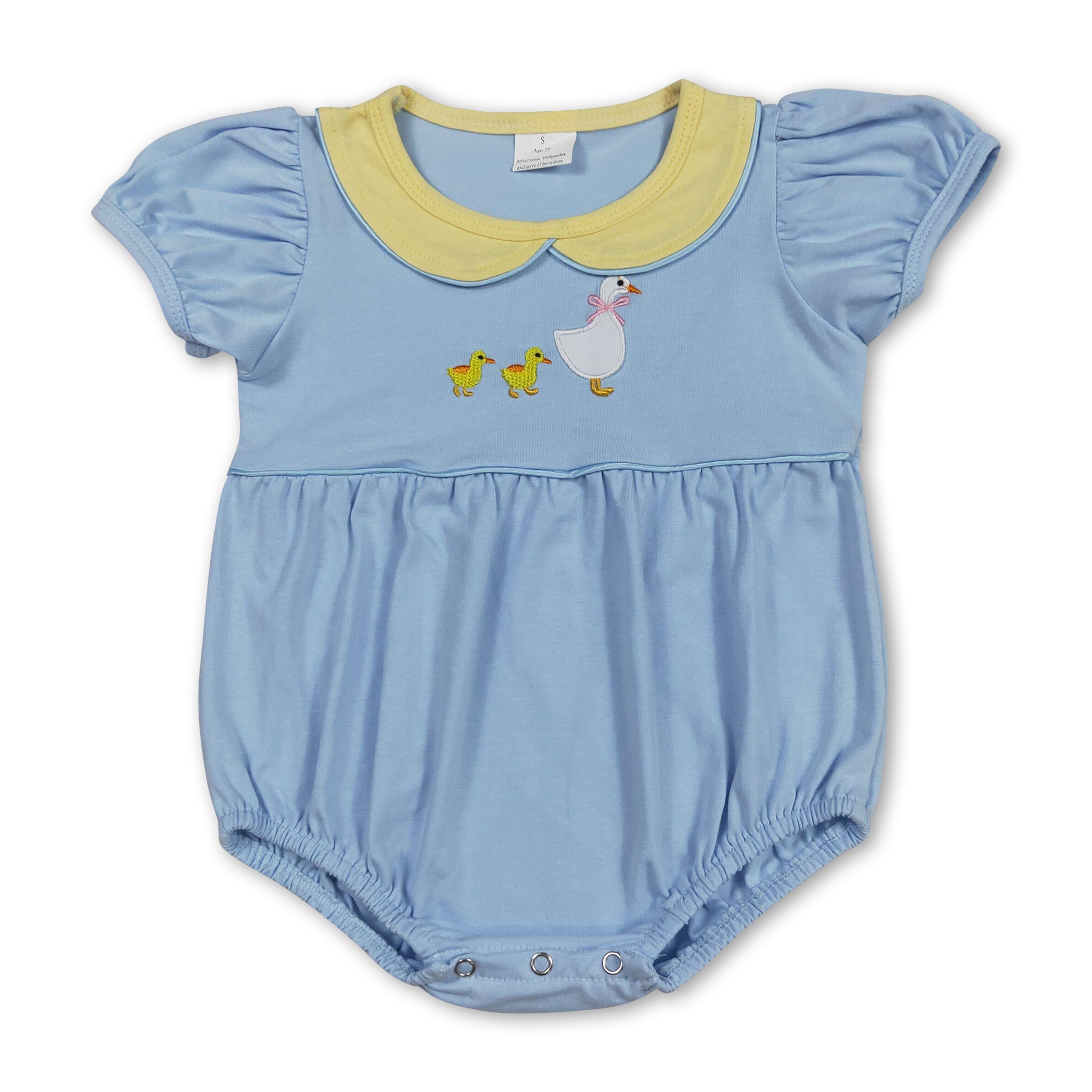 Light Blue Short Sleeves Goose Baby Girls Summer Romper