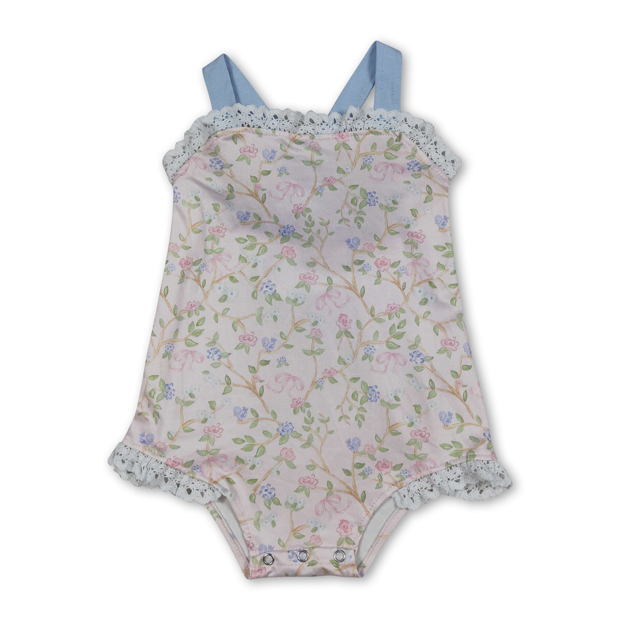 Straps Lace Ruffle Floral Baby Girls Summer Romper