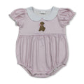Pink Stripe Short Sleeves Dog Baby Girls Romper