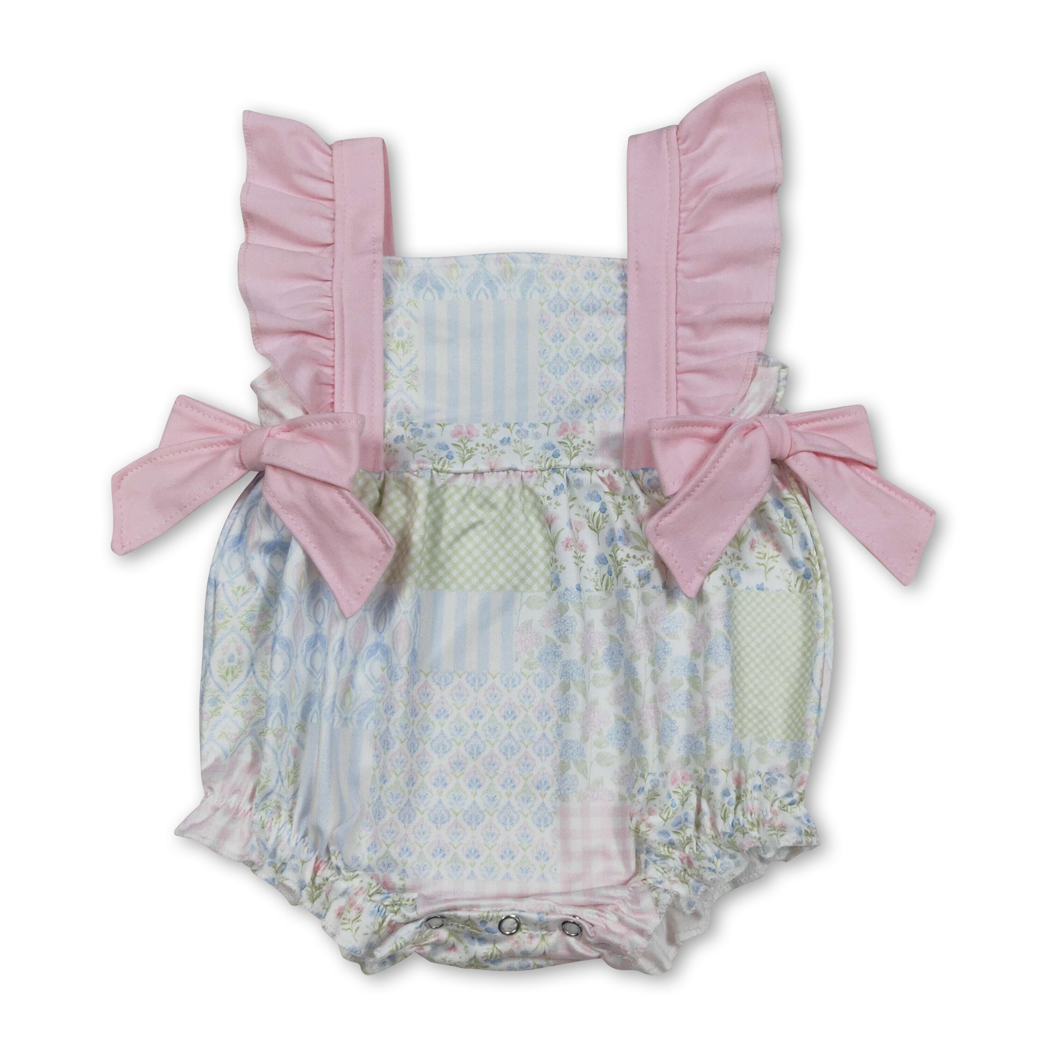 Flutter Sleeves Floral Plaid Baby Girls Summer Romper