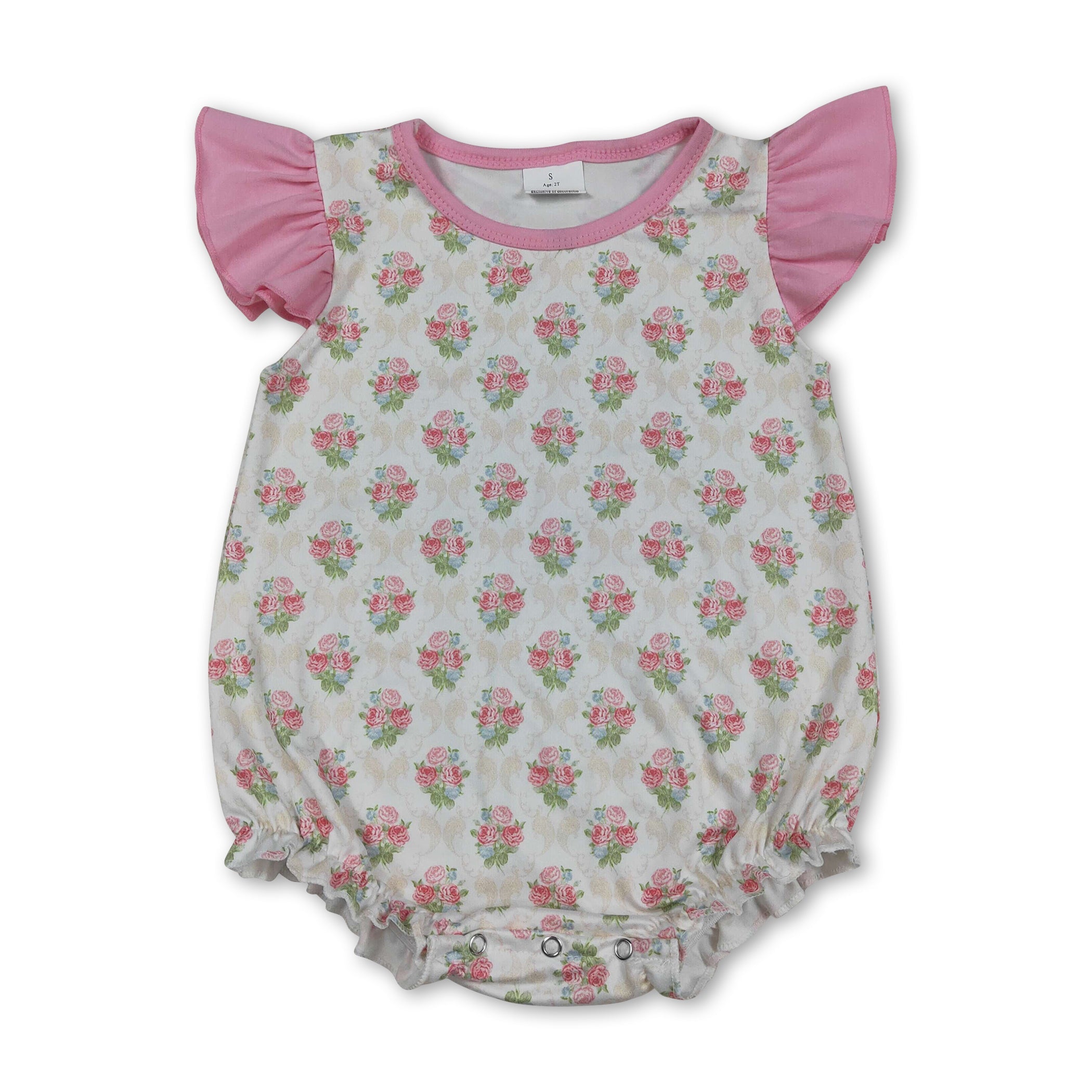 Pink Flutter Sleeves Floral Baby Girls Summer Romper