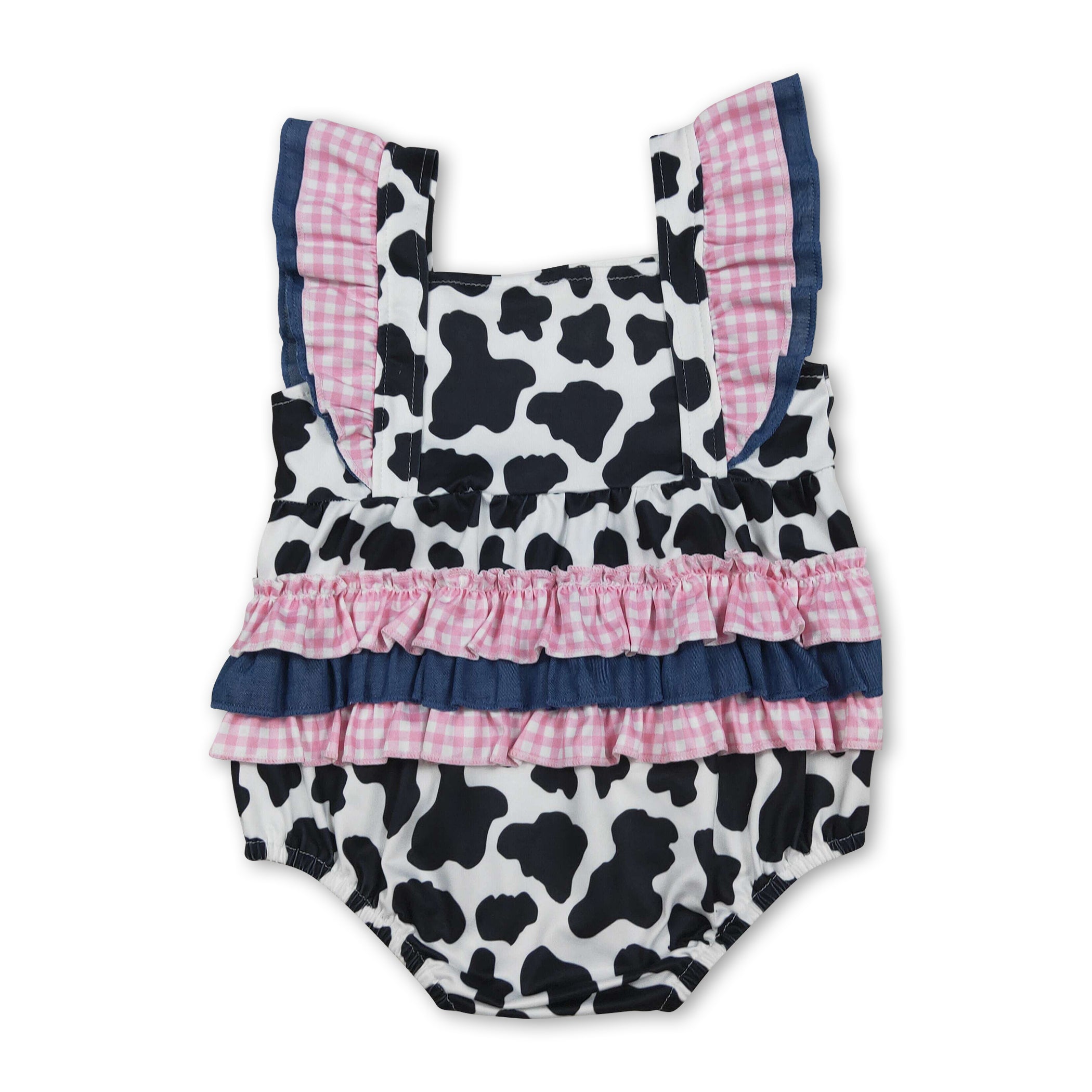 Flutter Sleeves Cow Ruffle Baby Girls Summer Romper