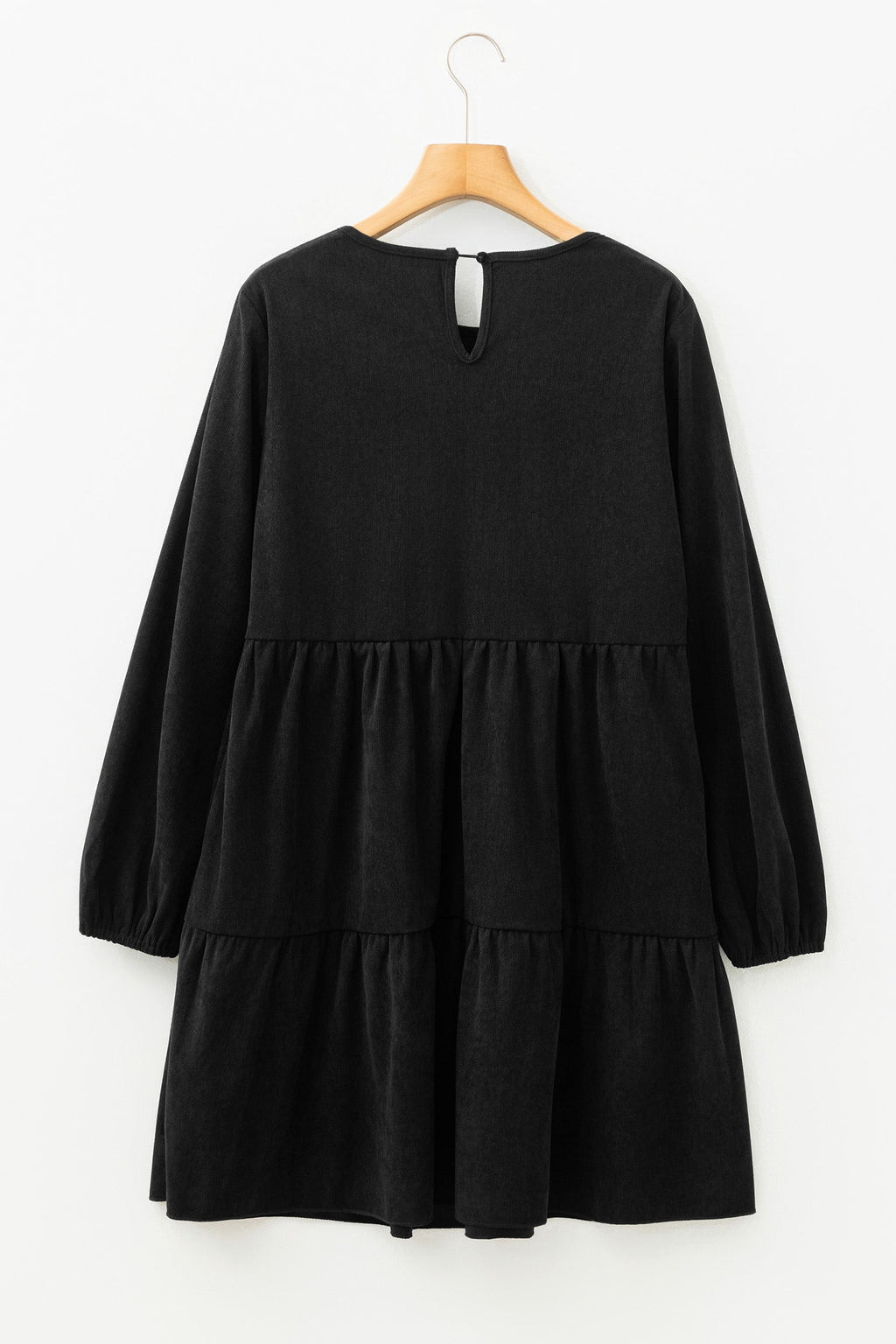 Solid Lantern Sleeve Tiered Mini Dress