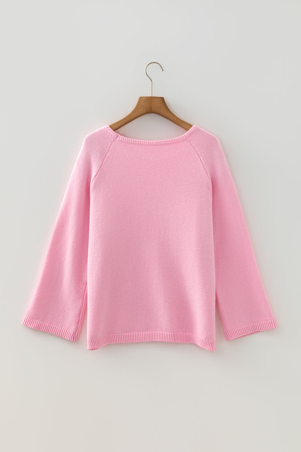 Pink Solid Color Knit Loose Bracelet Sleeve Dolman Sweater