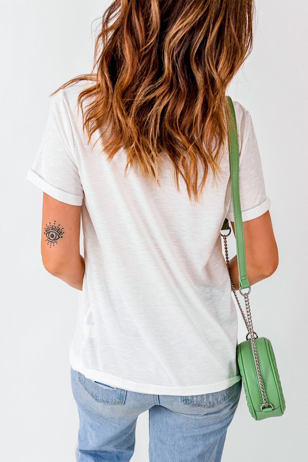 White Bowknot Rugby Graphic Crew Neck Tee