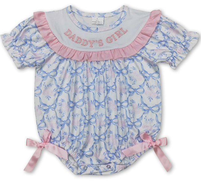 Short Sleeves Daddy's Girl Floral Bow Baby Girls Romper