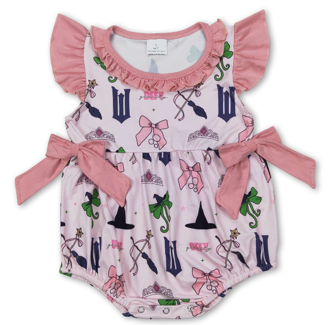 Flutter Sleeves Bow Witches Baby Girls Romper