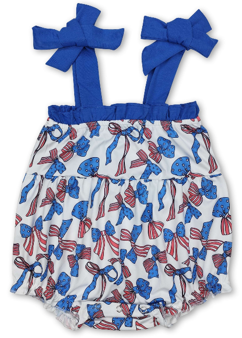 Straps Stars Stripe Bow Baby Girls 4th of July Romper