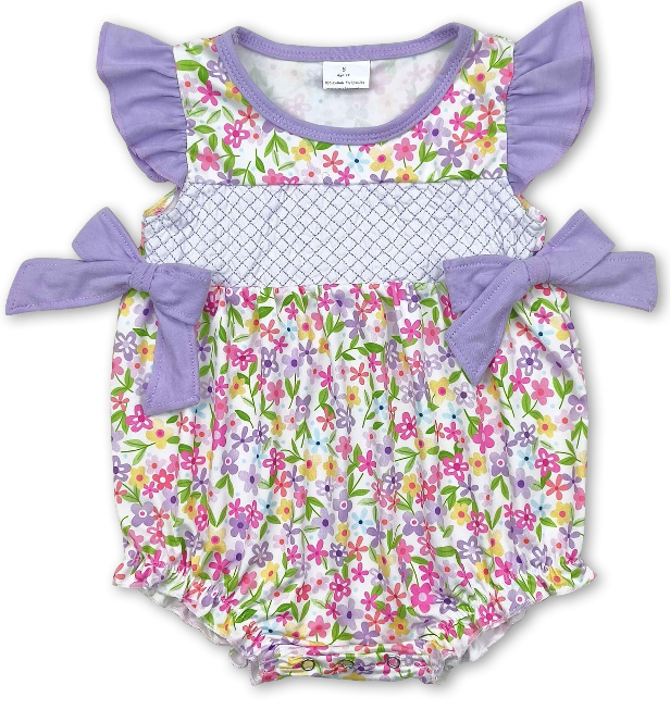 Flutter Sleeves Lavender Floral Baby Girls Summer Romper