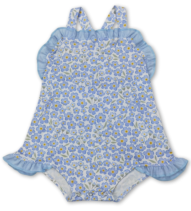 Straps Blue Ruffle Floral Baby Girls Summer Romper