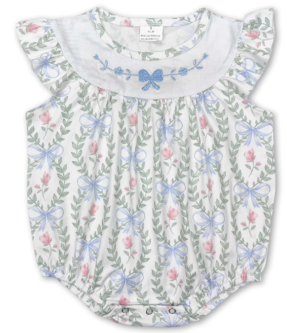 Light Blue Bow Floral Baby Girls Spring Summer Romper