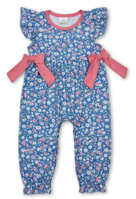 Flutter Sleeves Floral Bow Baby Girls Romper
