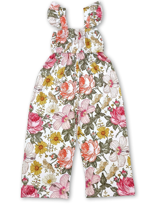 Flutter Sleeves Pink White Floral Kids Girls Summer Jumpsuit