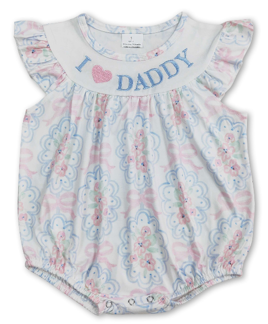 I Love Daddy Floral Bow Baby Girls Summer Romper