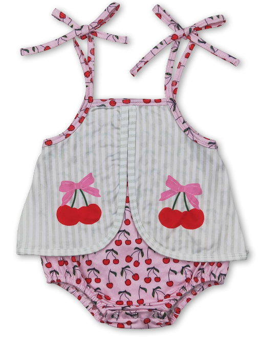 Straps Stripe Cherry Baby Girls Summer Romper