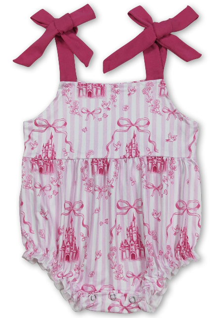 Pink Straps Castle Floral Bow Romper